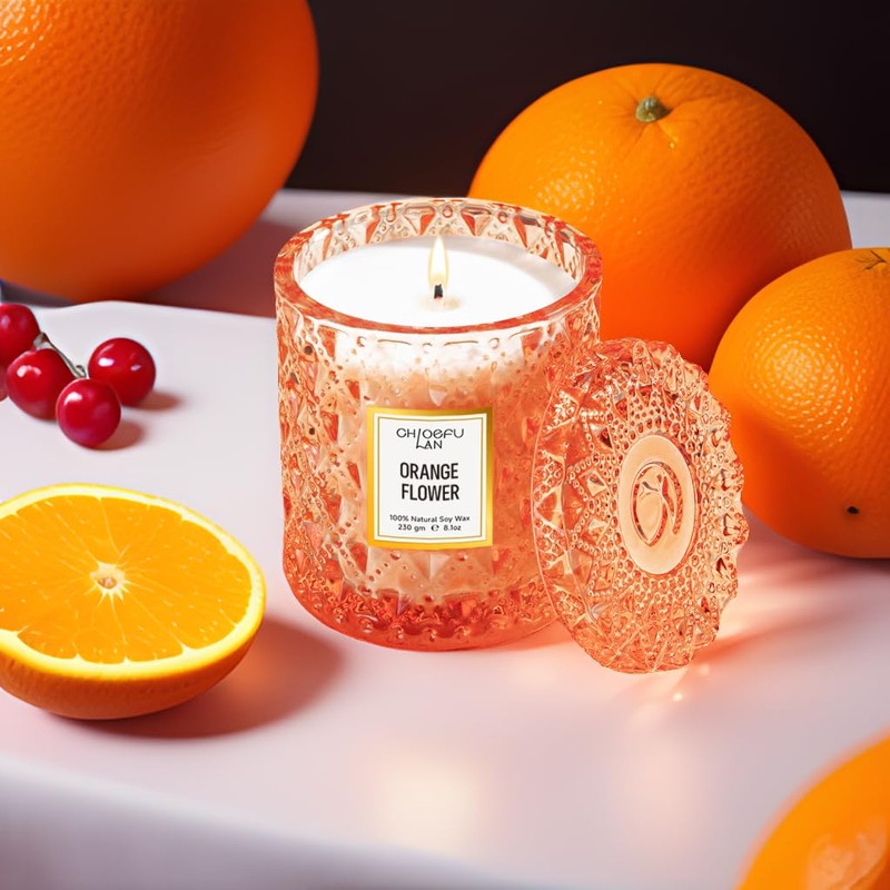 Chloefu LAN Orange Blossom Candle, Natural Soy Scented Candles for