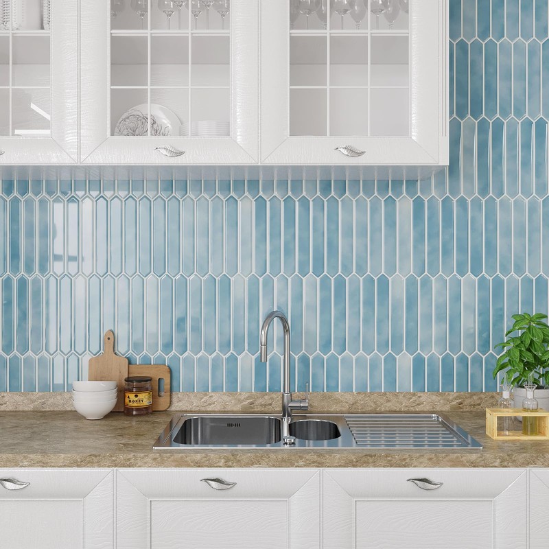 VEELIKE Blue Long Hexagon Peel and Stick Tile Backsplash 6