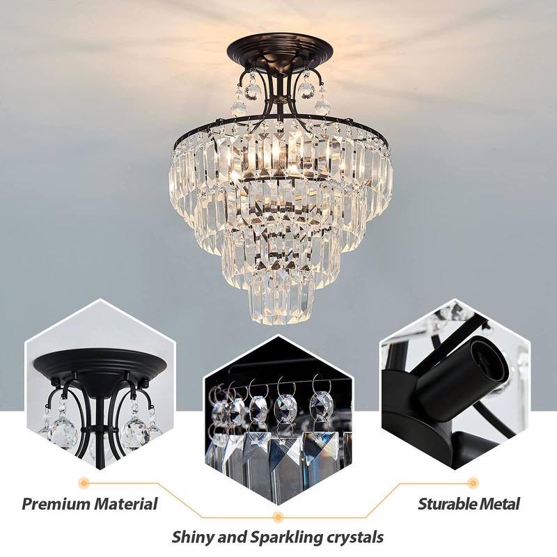 CVKASH 5 -Lights Crystal Round Chandelier Antique Modern Black Semi