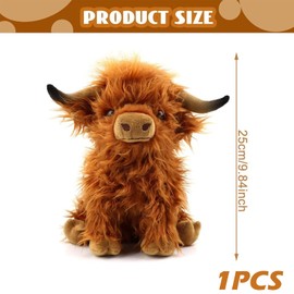 KxrTpx Highland Cow Plush Toy, Soft Stuffed Animal Scottish Highland Cow Teddy Stuffed Soft Toys for Boys Girls Kids Birthday Gifts (Brown)