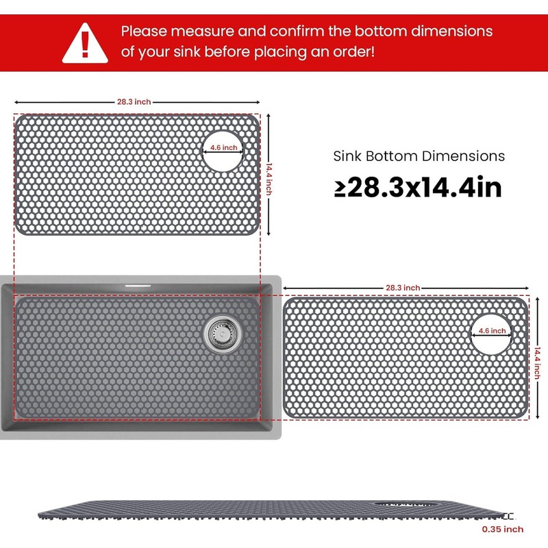 TOOVEM 28.3"x14.4" Sink Protector - Farmhouse Drain Hole Mat, Kitchen