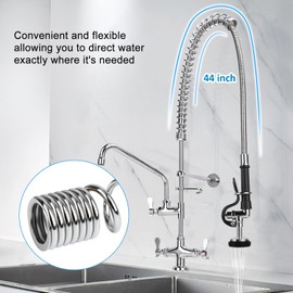44inch Pre Rinse Hose with Grip Handle & Spring, Replacement B-0044-H Commercial Sink Hose Stainless Steel Overhead Spring & Heat Resistant Handle for T&S Brass Faucet Restaurant Industrial Dishwasher