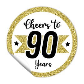REWIDPARTY 1.5 Inch Round 90th Birthday Stickers（80 Pieces） White Gold Cheers to 90 Years Stickers 90th Birthday Party Favor Stickers Adhesive Stickers 90th Anniversary Party Decorations Supplies