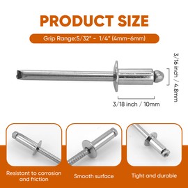 ALLCLEAN 100 Pcs 3/16"x3/8" Stainless Steel Blind Pro Rivets,4.8 x 10mm Pop Rivets,Stainless Steel Grip and Stainless Steel Mandrel