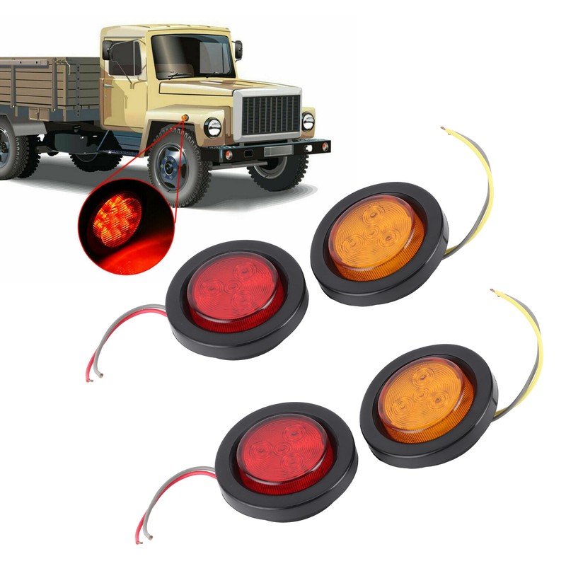 4pcs 2in Round LED Indicator Light Side Marker Lamp Red