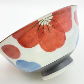 Hasamiyaki 481403 Rice Bowl, Rice Bowl, Approx. 4.7 inches (12 cm), Bicolor Flowers, Red, Dishwasher Safe, Made in Japan