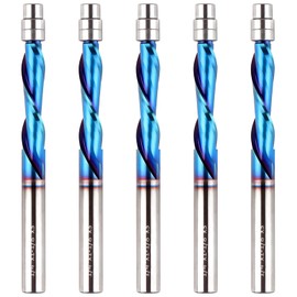EANOSIC 5PCS Downcut Spiral Flush Trim Router Bit, 1/4 Inch Shank Solid Carbide Flush Trim Router Bits Spiral with Nano Coating(1/4" Shank Down-Cut)