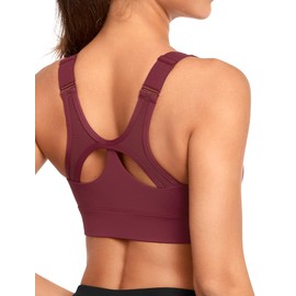 Yvette Sports Bra Strong Hold Adjustable Front Closure Large Sizes Fitness Running Bra, red