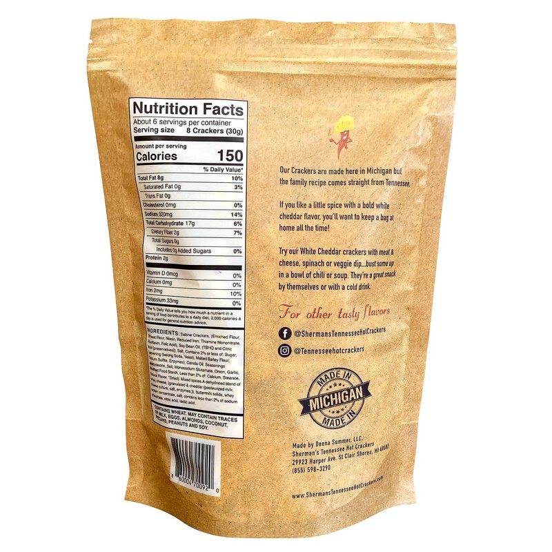 Sherman's Tennessee Hot Crackers, White Cheddar Flavor. 4 pack. (6oz