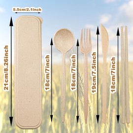ZGQHZR 4 Sets Reusable Utensils Set with Case,Camping Cutlery Set Travel Silverware Set with Case Lunch Utensils Set for Work,Utensil Sets for Lunch Picnic Daily Use Outdoor (Beige)