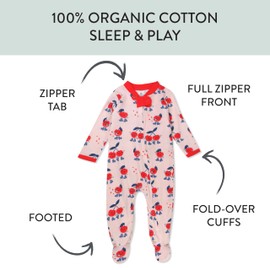 HonestBaby Baby Celebration Sleep & Play Footed One-Piece Pajama Sleeper 100% Organic Cotton, Cherry Crush