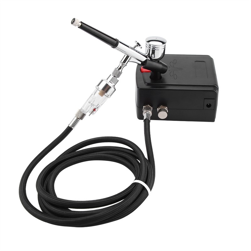 Dual Action Airbrush Kit Black Pump Spray Air Brush Gun