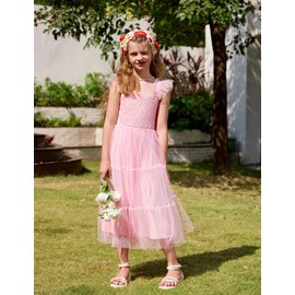 Arshiner Girl Summer Maxi Dress Kids Valentines Beach Casual Sleeveless Sundress Strap Maxi Dresses Pink Size 5 6