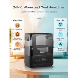 FOHERE Smart Humidifiers for Bedroom, 6L Warm and Cool Mist Quiet Humidifier with 60H Runtime, Humidity Control, Oil Diffuser, Sleep Mode, 12H Timer, Light, Top Fill Ultrasonic for Home Baby Plant