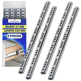 2 Paar Kugelgelagerte Schubladenschienen 310 mm x H 17 mm - Teleskopische Auszugsschienen Haben eine Teilausdehnung von 208 mm - Garantie 10 Jahre - MONTERAL