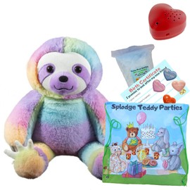 Rainbow Sloth Teddy Bear Plush Soft Toy Gift - Build your own Teddy Bear Making Kit - no sew - 16"/40cm (Kit with Voice Recorder)