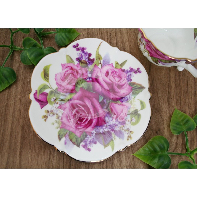 roiyarua-den Cup & Saucer Bone China 240ml Rose Pattern Purple