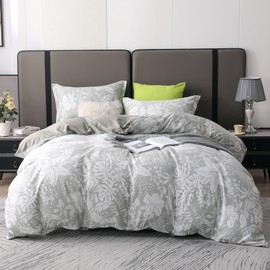 OAITE Duvet Cover Set King Size Floral Pattern 600 Thread Count Ultra Soft 100% Long Staple Cotton Duvet Cover Sets 3-PC, Breathable Duvet Cover with Zipper Closure & Corner Ties