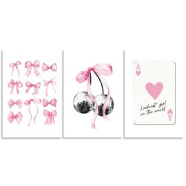 Artellix - Juego de 3 pósteres de coqueta, diseño de lazo de discoteca, arte de pared, impresión en lona para habitación costera, decoración de recámara femenino, oficina, aula, hogar, estética de 8 x