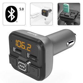 Hama Bluetooth FM Transmitter fürs Autoradio mit Kfz Ladegerät (Auto Adapter für Zigarettenanzünder Buchse mit Anschlüssen für microSD, USB Stick und zum Laden, wireless Bluetooth Transmitter) grau