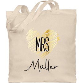 Geschenk mit Namen personalisiert by Shirtracer - Cotton Bag - Bags - MRS | Wedding Gifts for the Bride | Gift for Wedding | Wedding Gifts for the Bride, 2 natural white, Unit size