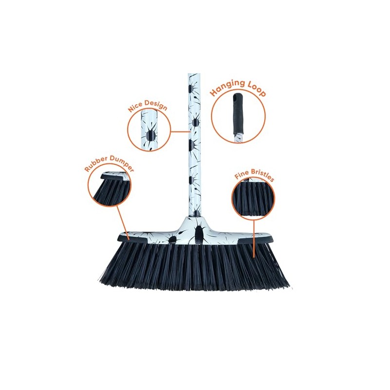 Superio Design Broom, Fancy Black and White Angle Broom, Cute
