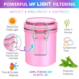 SafeDelux Airtight Jar Half Oz (250ml), Separate Space for Humidity Pack Spices Fresh For Months Storage Jar with Clamp Lid Double Sealed Airtight Jar (Pink&White)
