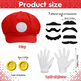 LXYYDS Pack of 12 Bros Costume Accessories, Hat Gloves Beard Yellow Buttons, Moustache Gloves Buttons, Fancy Dress Costumes for Children Adults Carnival Cosplay