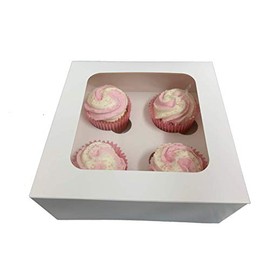 LarryRoo White Windowed Cupcake Boxes, Holds 4 Cup Cakes with Removable Inserts Birthday (10)