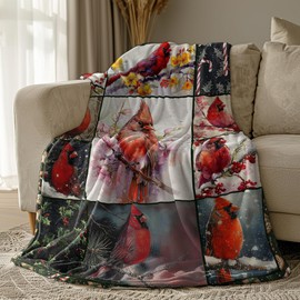 Cardinal Bird Blanket Throw Cardinal Blanket Christmas Red Decor for Girl Women Super Warm Soft Plush Lightweight Fleece Flannel Blanket Bedding 50"x40"