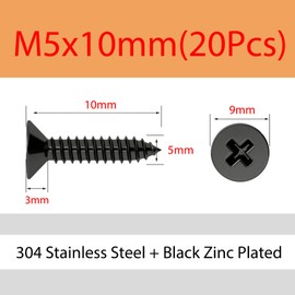 ORANXIN M5 x 10 mm, 20 pieces, 304 stainless steel, black galvanised, cross countersunk wood screws, self-drilling, small screws, flat head, self-tapping screws