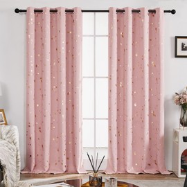 Deconovo Room Darkening Curtains Set 0f 2, Blackout Curtains for Bedroom Windows, Light Blocking Soundproof Curtains Drapes for Party, Coral Pink/Golden, W52 X L84