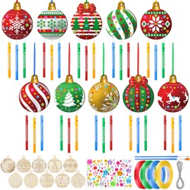 Shellwei 128 Pieces Christmas Ball Wind Chime Kit for Crafts Wooden Christmas DIY Painting Colorful Wind Chimes Arts Crafts Make Your Own Round Wood Slice Ball Ornaments for Xmas Hanging Ornaments