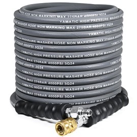 YAMATIC 5/16" Pressure Washer Hose 50FT, Kink Free Replacement Hose with Swivel Quick Connect, Non Marking Hot Water Power Washer Hose Max 212°F, 4000 PSI Steel Wire Braided & Rubber Jacket