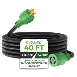 RVGUARD 4 Prong 30 Amp 40 Foot Generator Extension Cord, NEMA L14-30P/L14-30R, 125/250V Up to 7500W 10 Gauge SJTW Cord with Organizer, ETL Listed