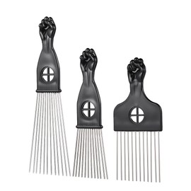 WildCard India 3Pcs Metal Afro Comb African American Pick Comb Hair Brush Hairdressing Styling Tool Black Fist