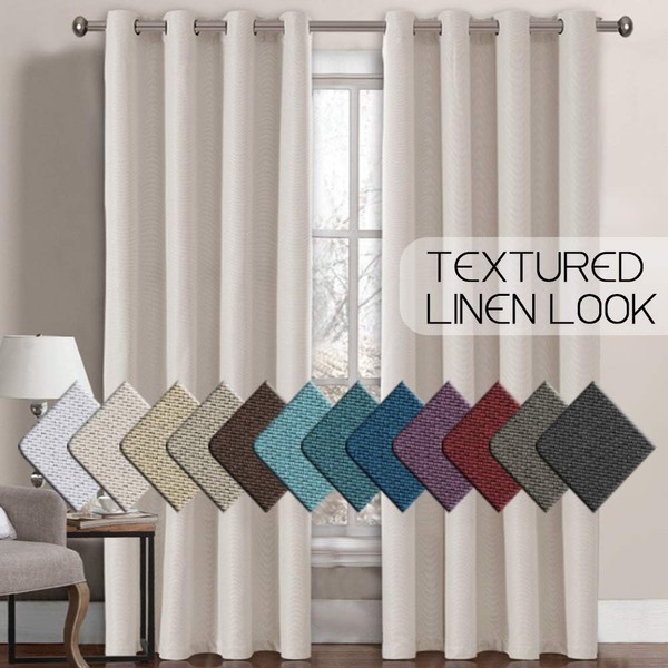 Linen Blackout Curtain 96 Inches Long for Bedroom / Living Room Thermal Insulated Grommet Linen Look Curtain Drapes Primitive Textured Burlap Effect Window Drapes 1 Panel - Ivory