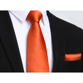 HISDERN Burnt Orange Tie Sets for Men Woven Classic Silk Tie and Pocket Square Set Solid Color 63" XL Big and Tall Mens Ties in present Box