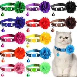 12 Pieces Cat Flower Collar with Bell and Removable Adjustable Flower, Cat Collar with Flowers Accessory for Pets Daily Floral Accessories and Summer Decoration