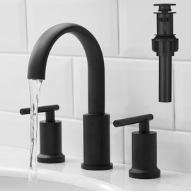 Kroias Matte Black Waterfall Bathroom Faucet 3 Hole, Widespread Two Handle Bathroom Sink Faucet Vanity Faucet, 8 Inch Bathroom Faucets for Sink with cUPC Supply Lines and Pop-Up Drain