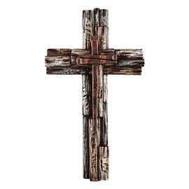 Eagrafts Rustic Decorative Layered Wood Like Resin Wall Cross With Faux Iron Nails, Home Wall Decor