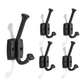 CABDM 5 Pack 4-3/4 inch Black Coat Hooks, Wall Mounted with Screws Suitable for Hanging Keys, Bath Towel, Bags, Hats, etc. Square Zinc Alloy mudroom Hooks