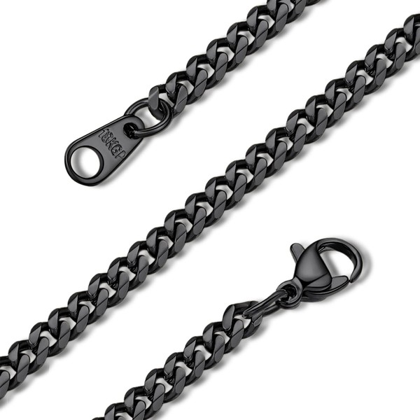 GOLDCHIC JEWELRY 3mm Flat Curb Necklace, Cuban Chain Black Necklace
