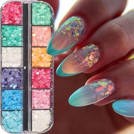 Irregular Nail Art Sequins, Mix Different Big Small 3D Colorful Irregular Laser Nail Glitter Flakes Design, 12Colors Glitter Sequins Nail Decorations Holographic Acrylic Manicure Supplies Accessories