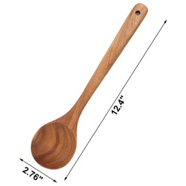 Wooden Spoons for Cooking, Premium Teak Kitchen Tools, Large Cooking Utensils Heat Resistant & Healthy Moist Resistance, for NonStick Cookware, Mixing, Spreading, (12.4" Length x 2.76" Width)