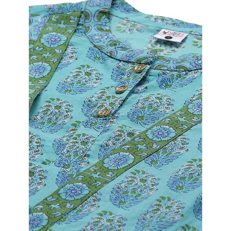 Yash Gallery Kurta - Algodón estampado floral para mujer, Azul,