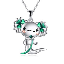 YAFEINI Axolotl Necklace for Women 925 Sterling Silver Shamrock Clover Pendant Cute Axolotl Jewellery Gift for Girls (Clover Axolotl)
