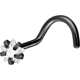 PIERCINGLINE Titanium Spiral Nose Piercing | Encased Crystal Star | Nose Stud | Choice of Colours, Titanium