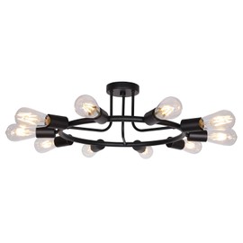 BONLICHT Vintage Metal Large Sputnik Chandeliers 10-Light Flush Mount Light Fixtures Ceiling Black Indoor Industrial Chandelier Lighting Mid Century Modern Starburst-Style Lighting Fixture UL Listed