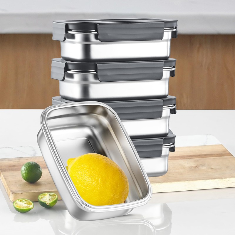 BEFOY 4PCS Stainless Steel Food Storage Container with Lids Bento